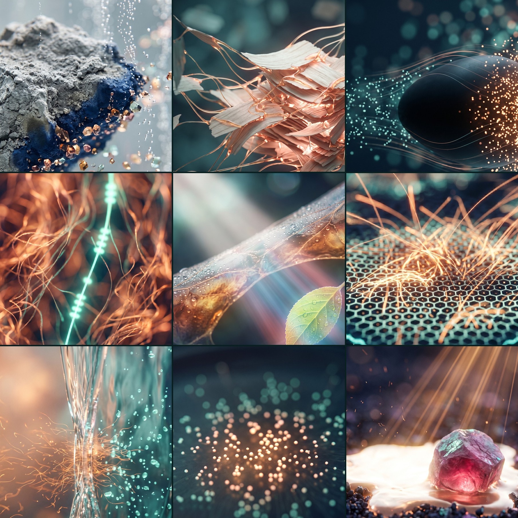 Grid of nine concept-art pieces from the first batch's thirty technologies